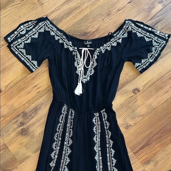 Lulus Ready, Set, Vacation Black Embroidered Off-the-Shoulder Jumpsuit M - Picture 5 of 11